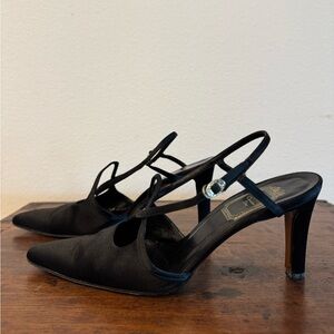 Christian Dior Black Satin Slingback Heels